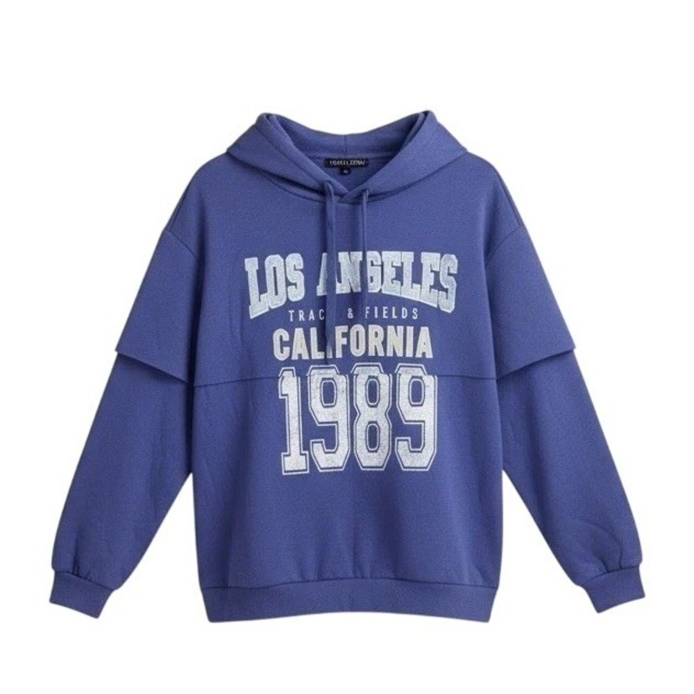 The Vinyl Icons Los Angeles California 1989 Double Layer Sweater Hoodie Blue L - Picture 2 of 6